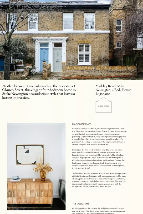 Yoakley Road, Stoke Newington — Buying — Brickworks London - Product page design inspiration