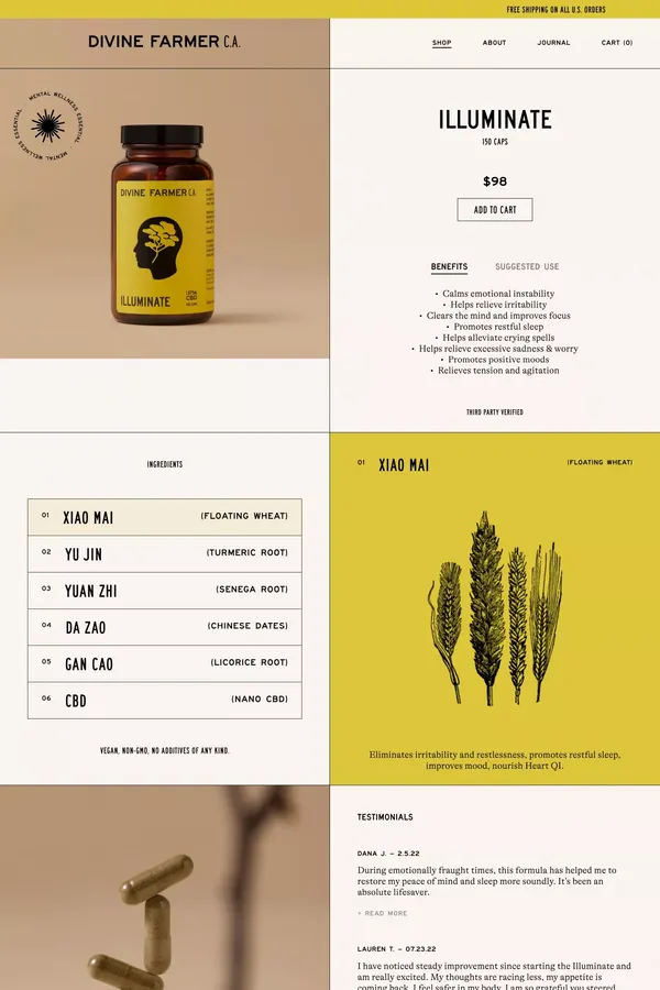 Buy Illuminate Online – Divine Farmer C.A. - Product page design inspiration