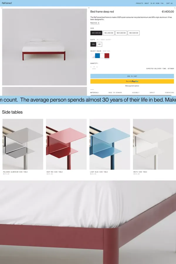 Bed frame deep red – ReFramed - Product page design inspiration