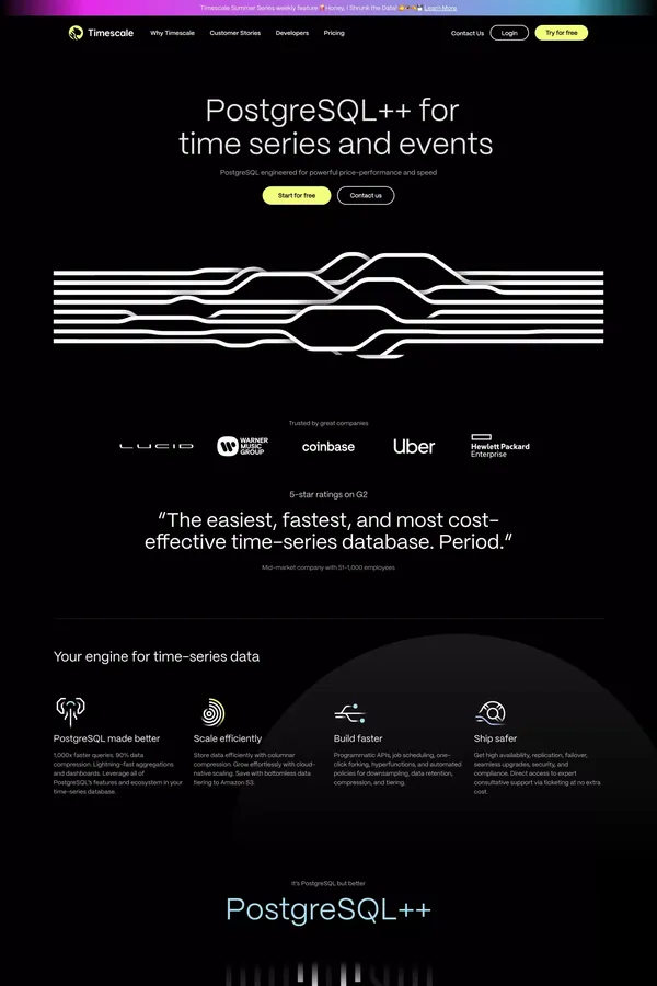 Timescale is PostgreSQL++ for time series and event data | Timescale - Landing design inspiration
