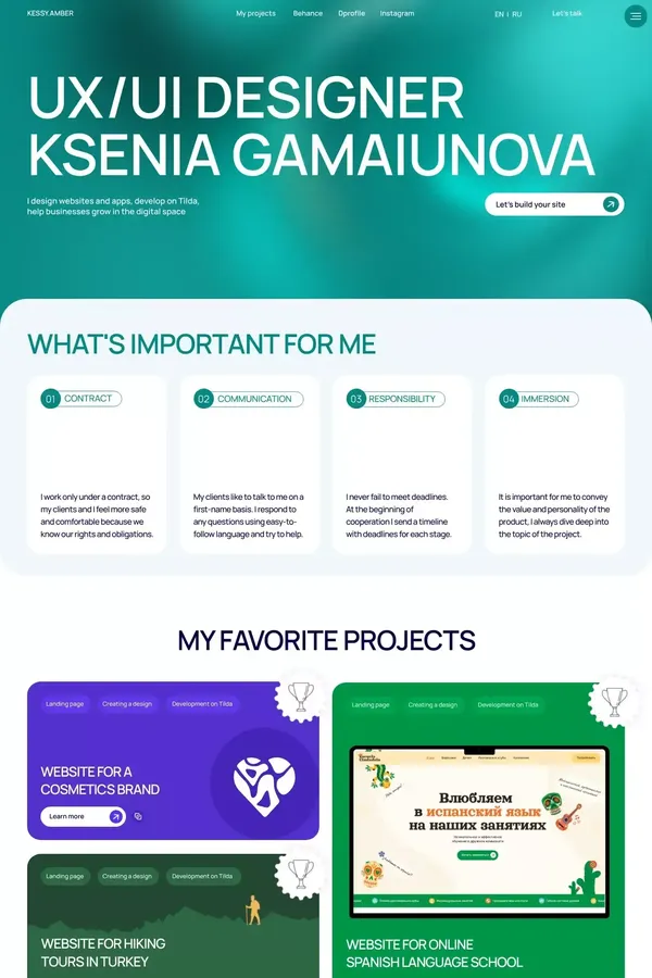 UX/UI designer Ksenia Gamaiunova - Portfolio design inspiration