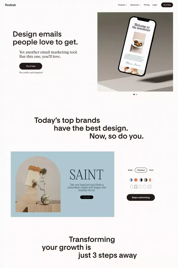 Flodesk | Design emails people love to open. Sell online. - Landing design inspiration