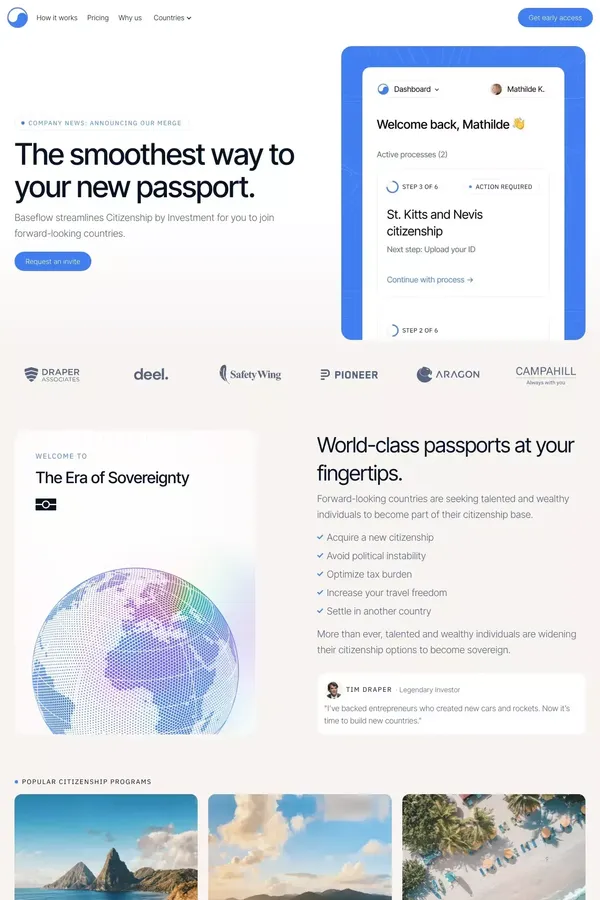 Baseflow. The fastest Citizenship by Investment. - Landing design inspiration