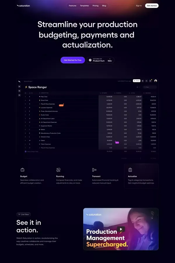 Saturation.io: Film Budgeting Software & Tools for Producers