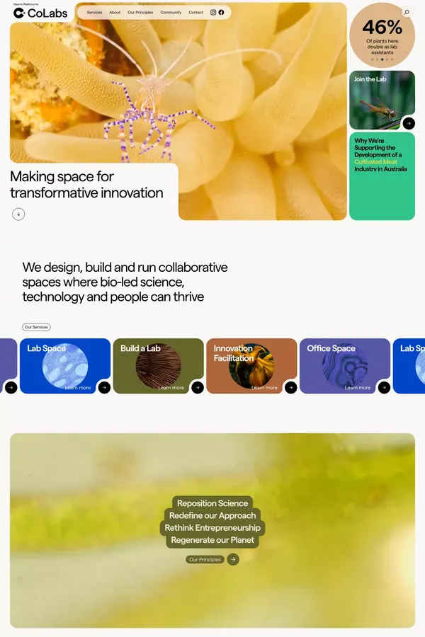 Colabs - Making space for transformative innovation. - Landing design inspiration