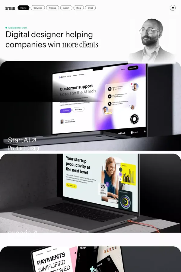 Armin Portfolio - Webflow Ecommerce Website Template - Template design inspiration