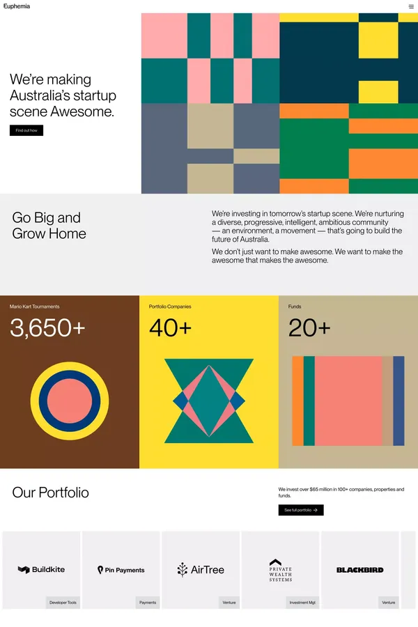 Euphemia | Making Australia’s startup scene Awesome - Landing design inspiration