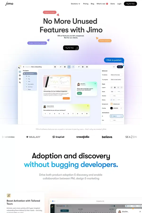 Jimo | The Smartest Product Adoption and Success Platform - website design inspiration