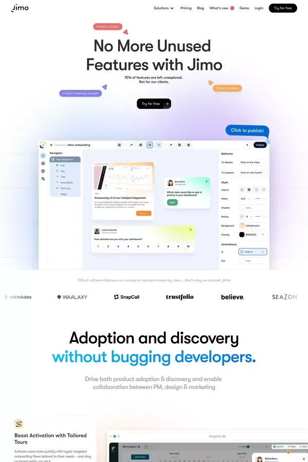 Jimo | The Smartest Product Adoption and Success Platform - website design inspiration