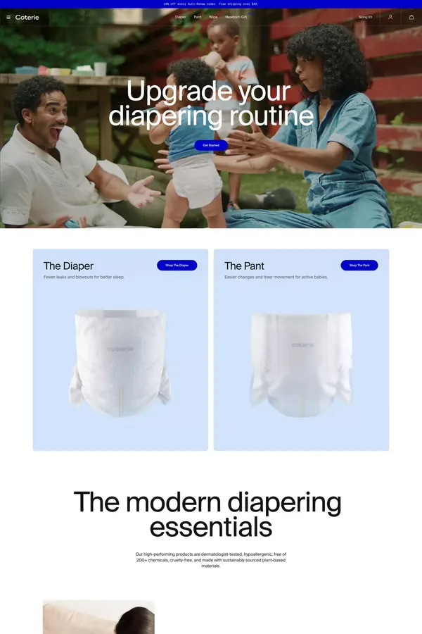 Coterie Diapers, Baby Wipes | High-performing, Clean, Sustainable Baby Care | Coterie - Ecommerce design inspiration