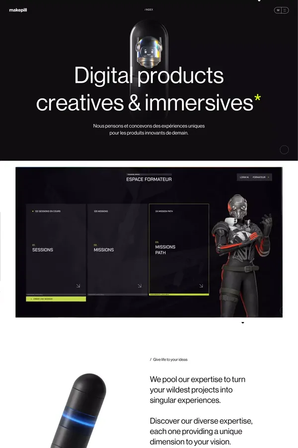 Makepill | Produits digitaux, créatifs & immersifs. - Portfolio design inspiration