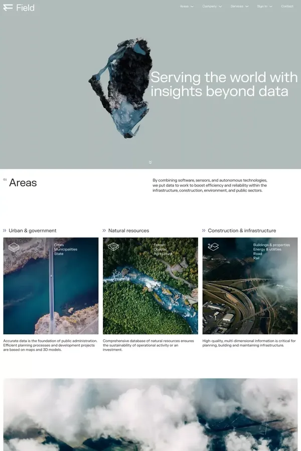 Serving the world with insights beyond data | Field - Landing design inspiration