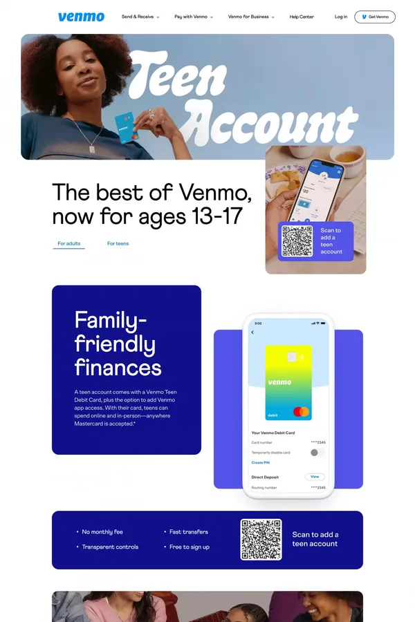 Venmo Teen Account | Venmo - Landing design inspiration
