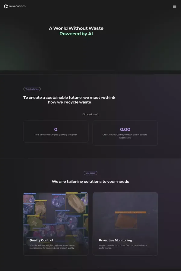 ARIS Robotics - Rethinking recycling - website design inspiration