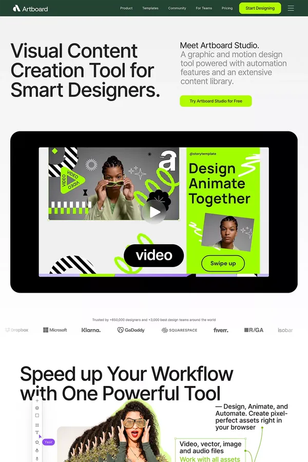Artboard Studio â Visual Content Creation Tool For Designers - Landing design inspiration