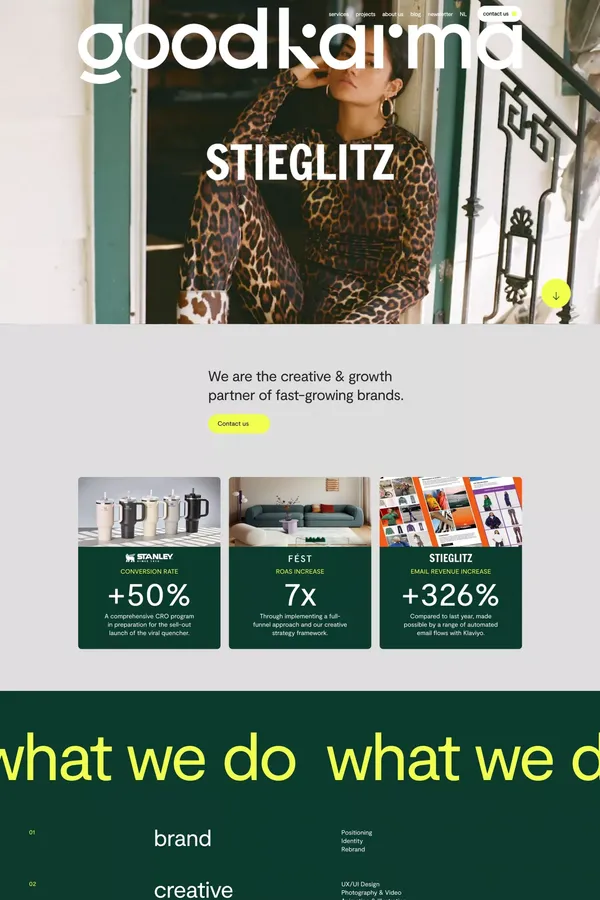 GoodKarma Agency | The creative & growth partner of fast-growing brands. - Portfolio design inspiration