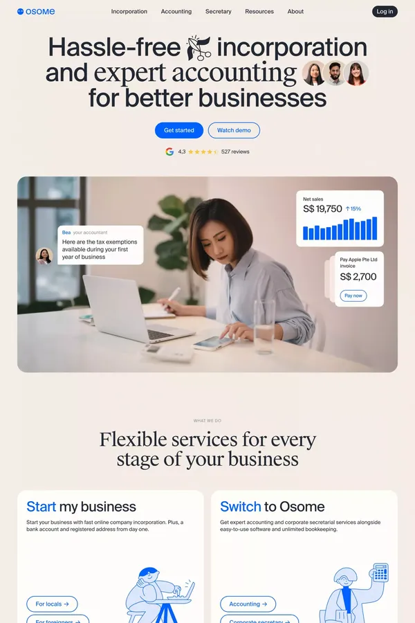 Osome Hassle-Free Incorporation and Accounting Experts for Your Business - Landing design inspiration