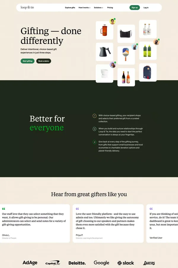 Loop & Tie * Choose Your Own Gift - Landing design inspiration