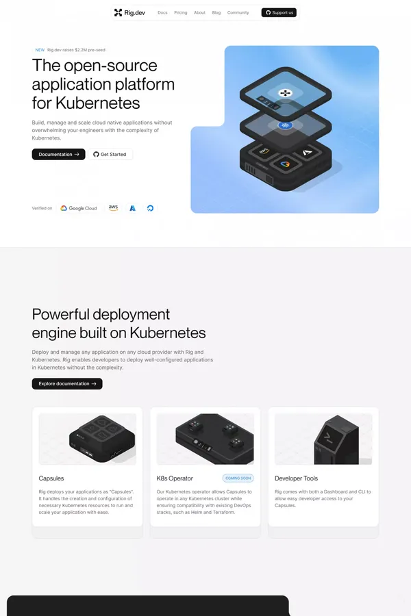 Rig.dev | The open-source application platform for Kubernetes - Landing design inspiration