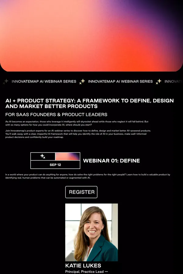 Define, Design and Market AI-Powered Products | Webinar Series - website design inspiration