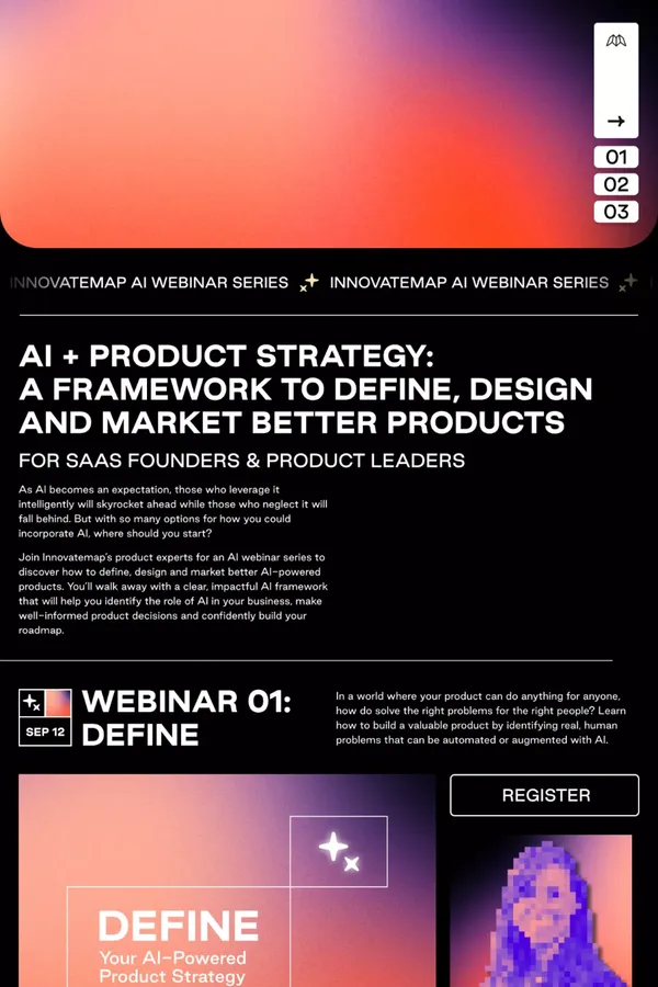 Define, Design and Market AI-Powered Products | Webinar Series - Landing design inspiration