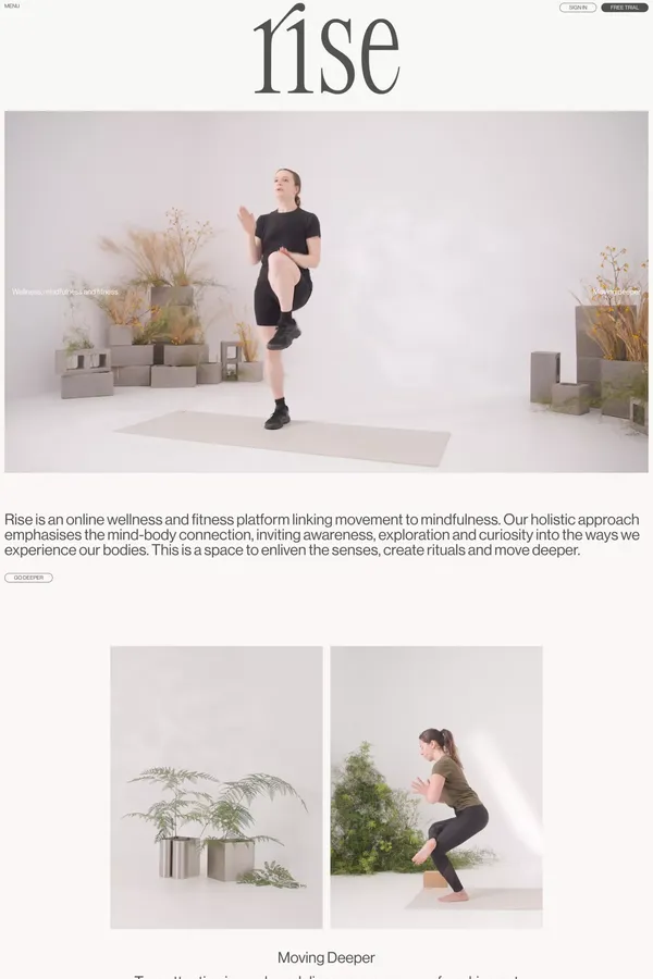 Wellness, Fitness, Movement, Mindfulness Platform| Rise - Landing design inspiration