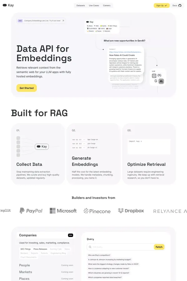 Introducing Kay — Data API built for RAG - Landing design inspiration