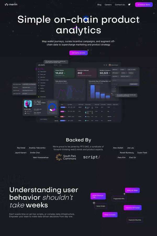 Merlin | Simple on-chain product analytics - Landing design inspiration