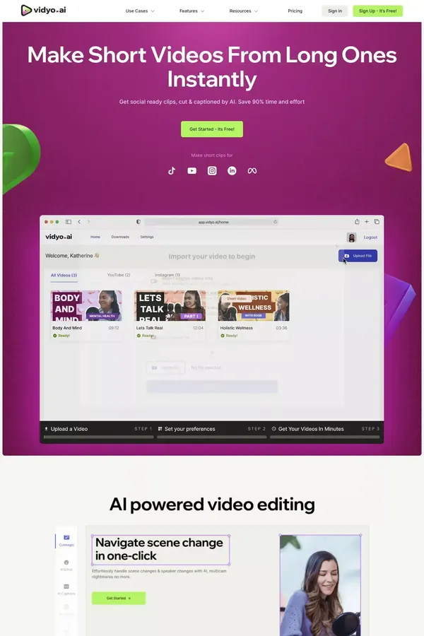 AI Based Content Repurposing - vidyo.ai - Landing design inspiration
