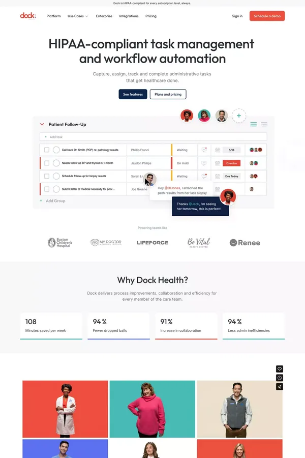 HIPAA-Compliant Task Management & Workflow Automation | Dock Health - Landing design inspiration