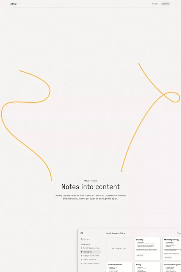 Strut — Turn rough notes into finished content with AI - website design inspiration