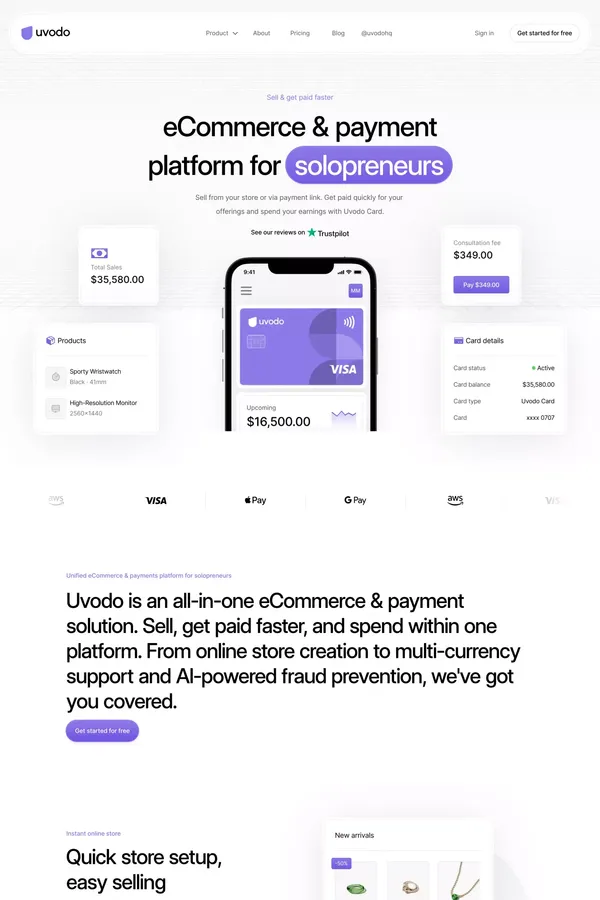 Sell & Get paid faster | Uvodo eCommerce & payments - Landing design inspiration
