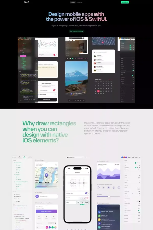 Play · Design mobile apps with the power of iOS & SwiftUI - Landing design inspiration