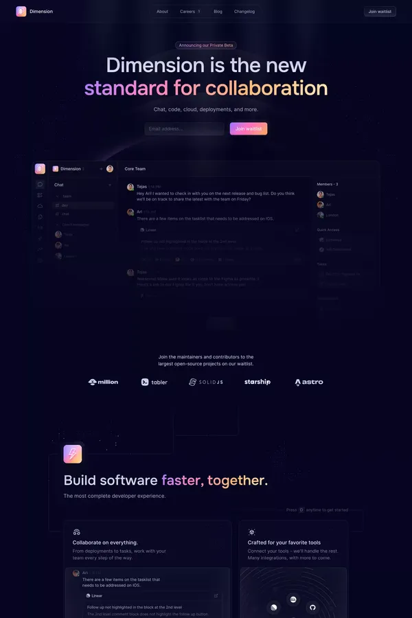 Dimension — The new standard for collaboration. - Landing design inspiration