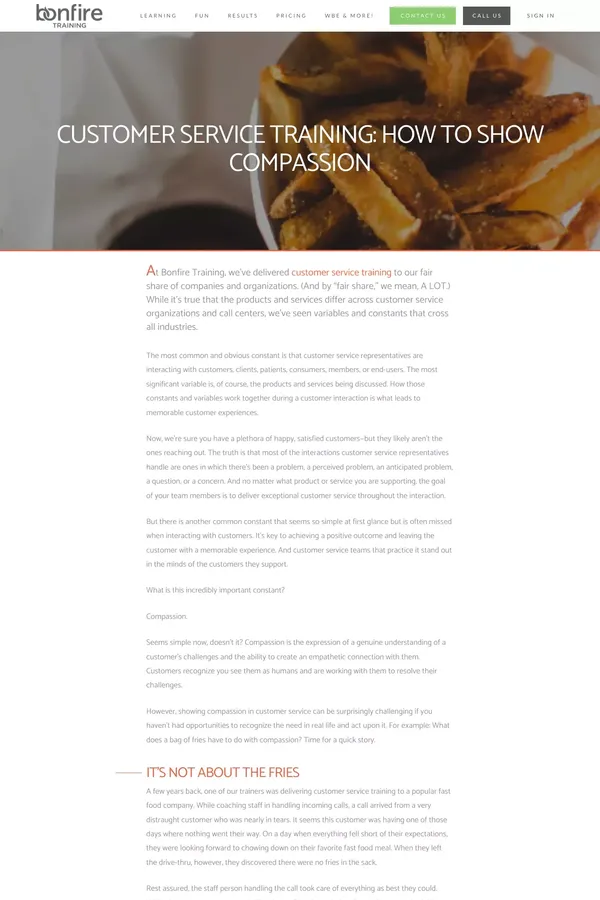 Compassion in Customer Service | Bonfire Training - website design inspiration