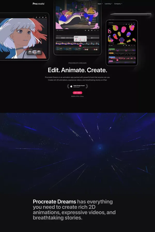 Procreate Dreams - Landing design inspiration