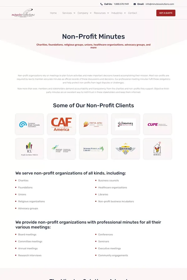 Professional Minute Takers | Nonprofit Minutes | Minutes Solutions - website design inspiration