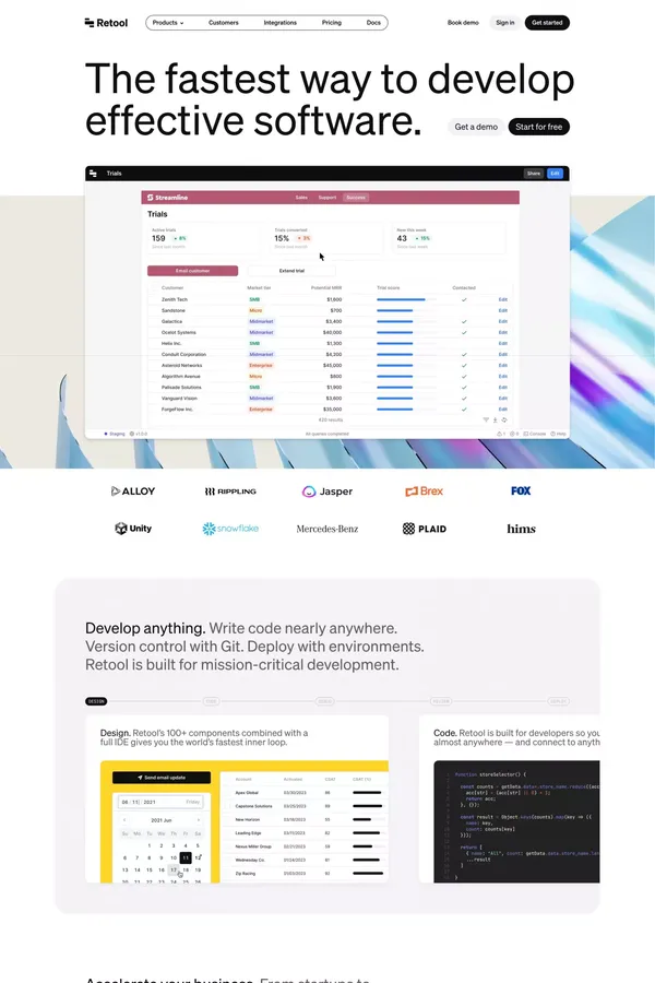 Retool | The fastest way to develop effective software. - Landing design inspiration