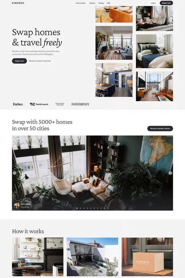 Trusted Home Swapping and Exchange Community | Kindred - Landing design inspiration