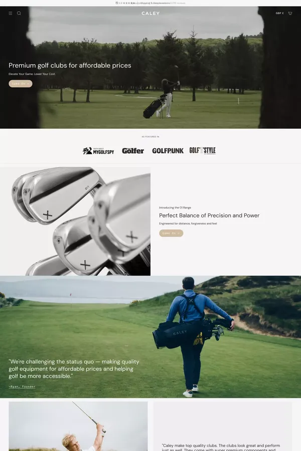 Caley Golf ✖️ Game On - Ecommerce design inspiration