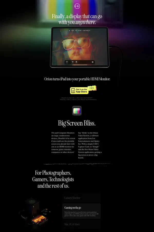 Orion - HDMI Monitor for iPad - Landing design inspiration