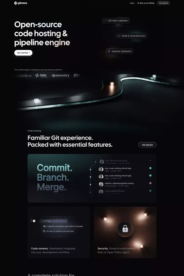 Gitness: Open-Source Code Hosting & CI/CD Pipeline Engine - Landing design inspiration