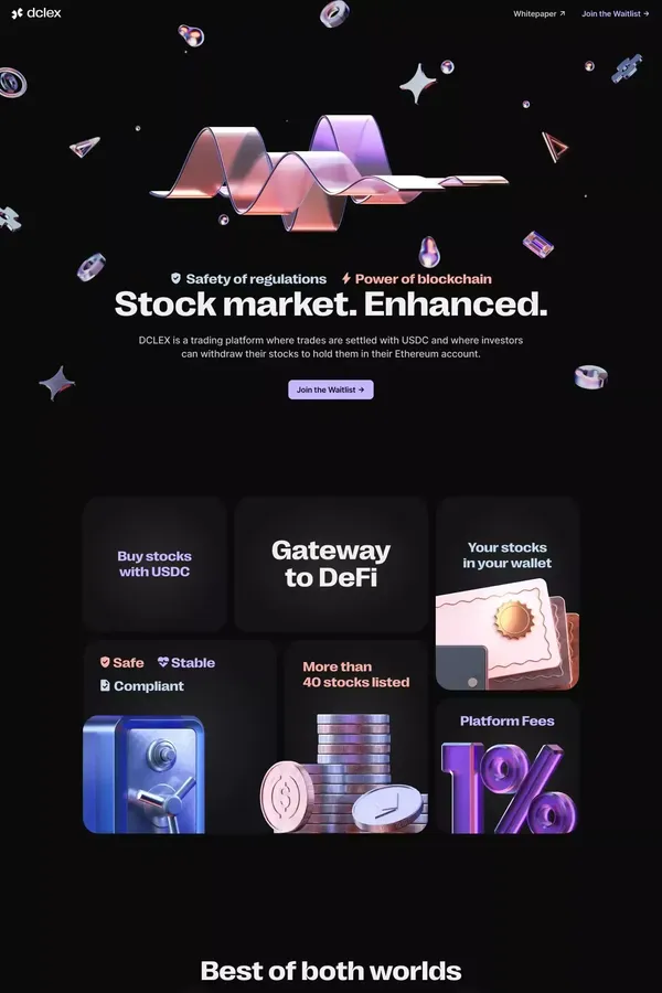 DCLEX - tokenized stocks on Ethereum - Landing design inspiration