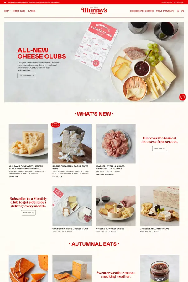 Murray's Cheese | Gourmet Cheeses & Meats, Cheese of the Month Clubs - Ecommerce design inspiration