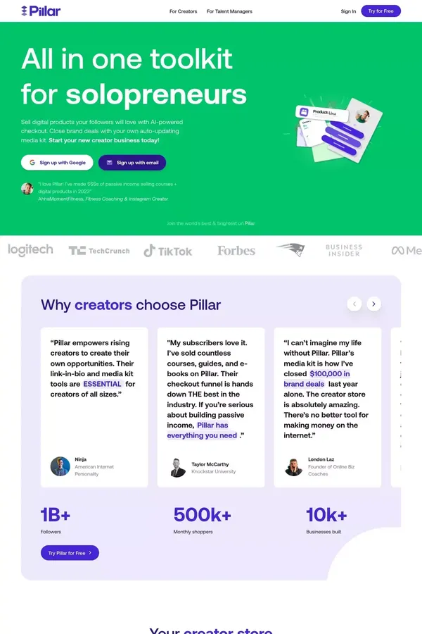 Pillar - Your Creator Store and More - website design inspiration