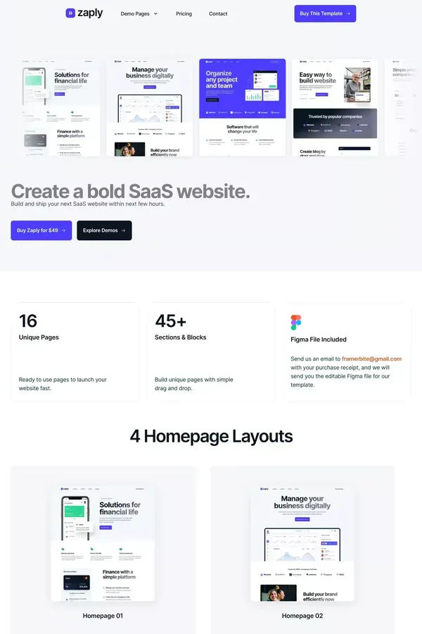 Zaply - Multi-layout Framer SaaS Template - Template design inspiration