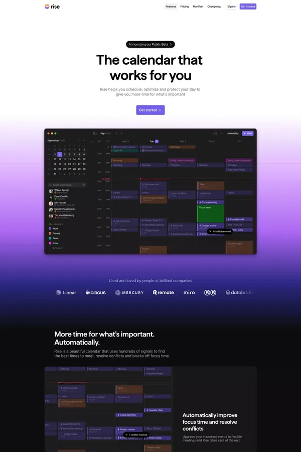 Rise  - The calendar that works for you - Landing design inspiration