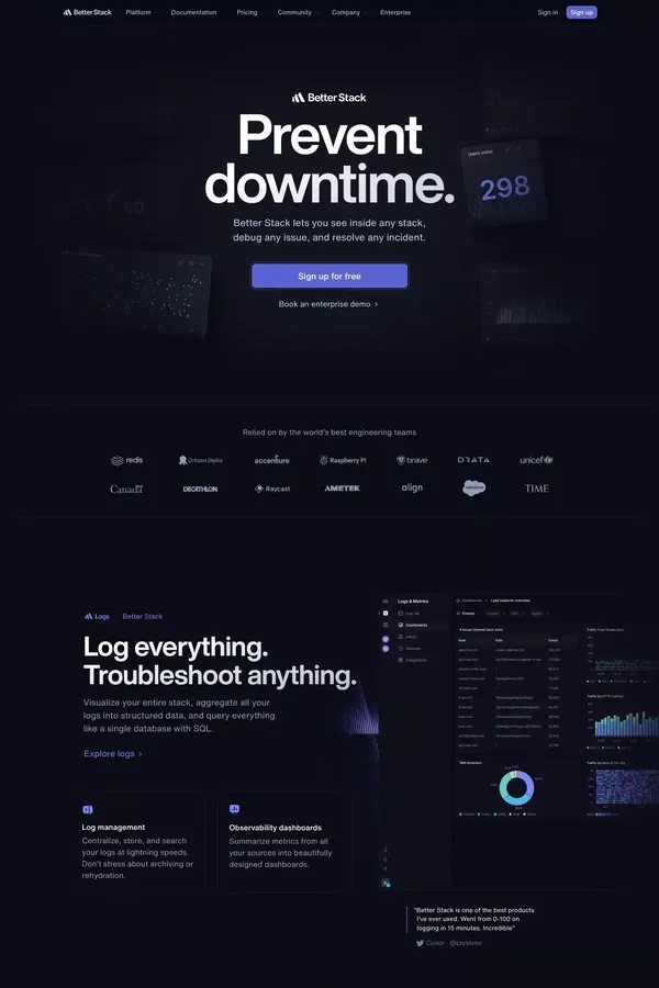Better Stack: Spot, Resolve, and Prevent Downtime. - Landing design inspiration