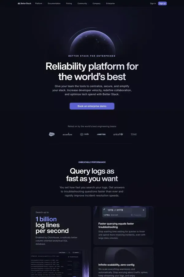 Enterprise | Better Stack - Landing design inspiration