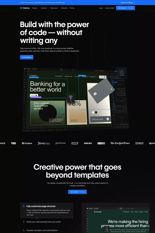 Webflow: Create a custom website | No-code website builder - Landing design inspiration